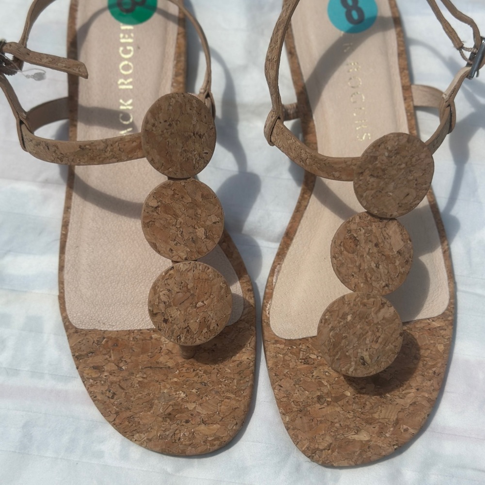 Jack Rogers Tan Cork Sandals (worth flat) with ankle strap size 8